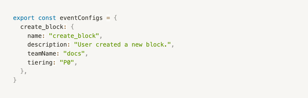 A registry of all events in our codebase with metadata that is eventually propagated to our data catalog.