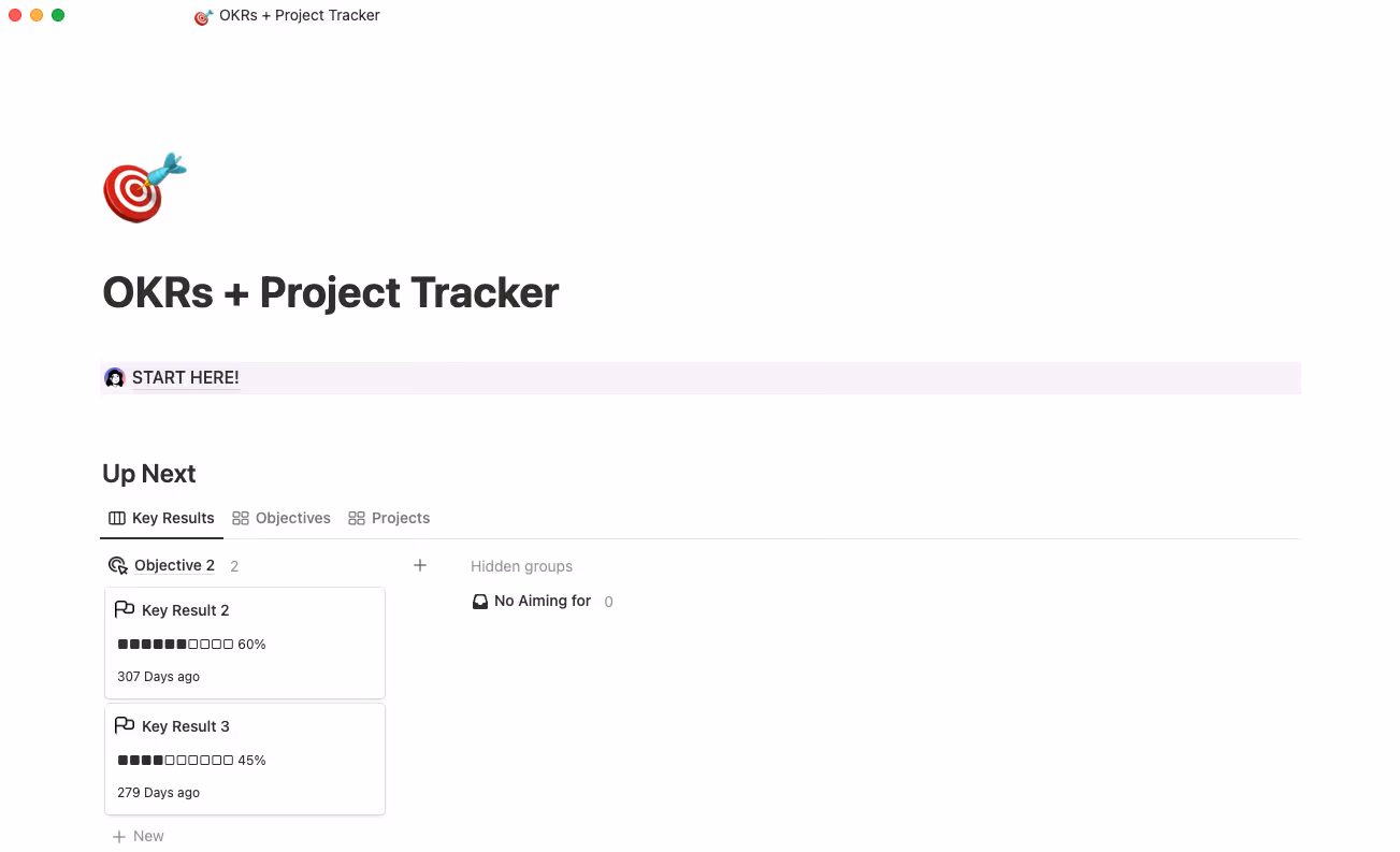 okrs and project tracker template