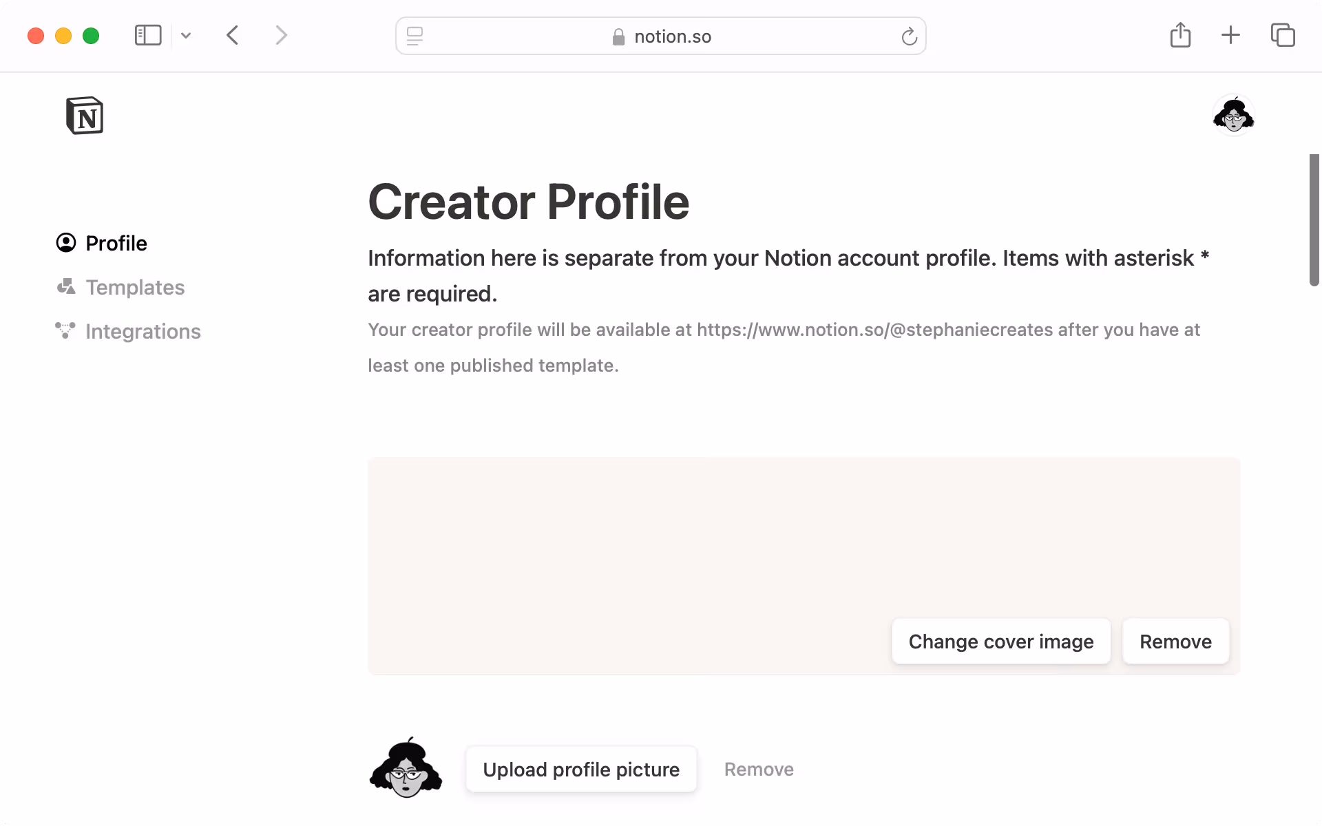 Begin to craft your creator profile at notion.so/profile